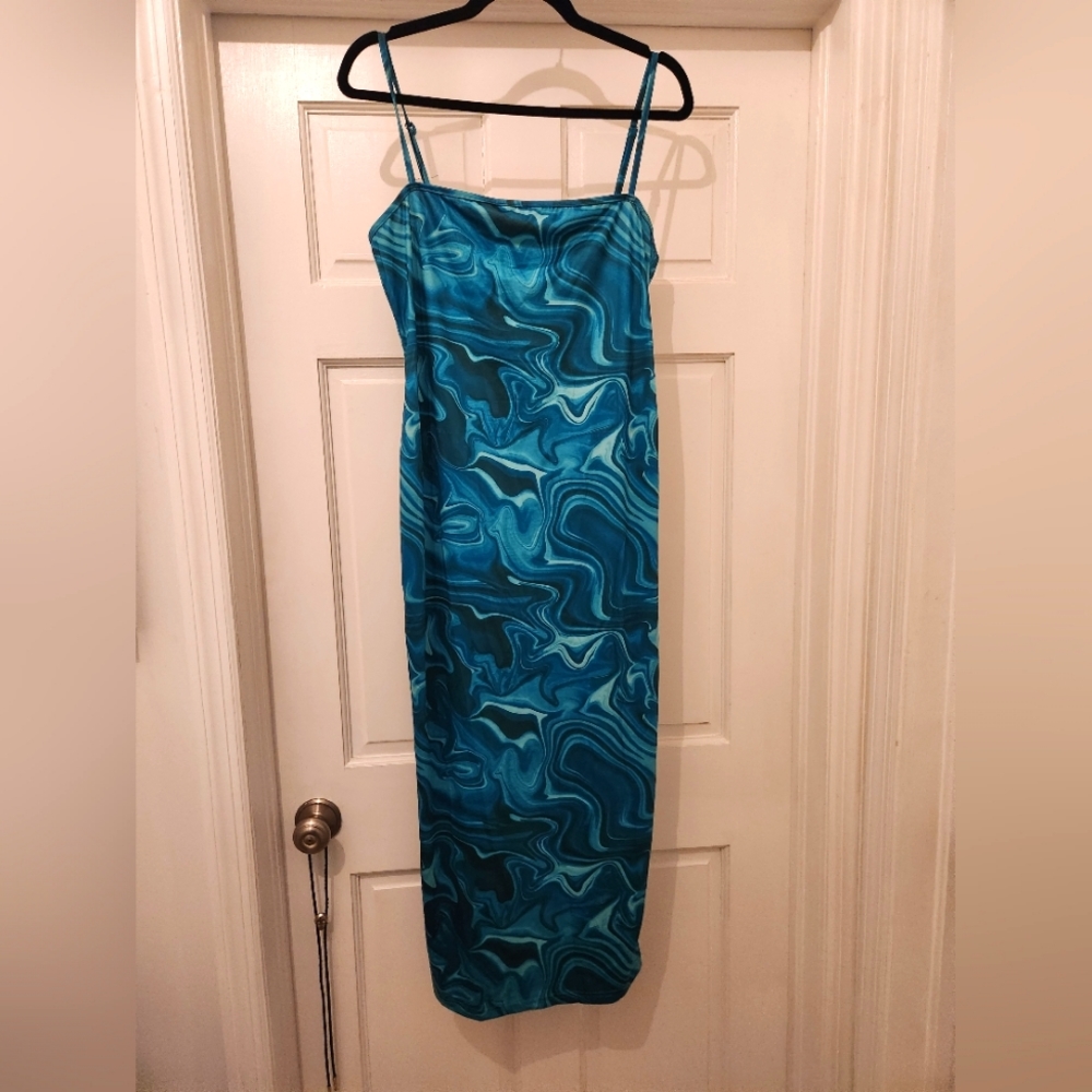 Vintage Y2K Marble Rave Prom Midi Dress L